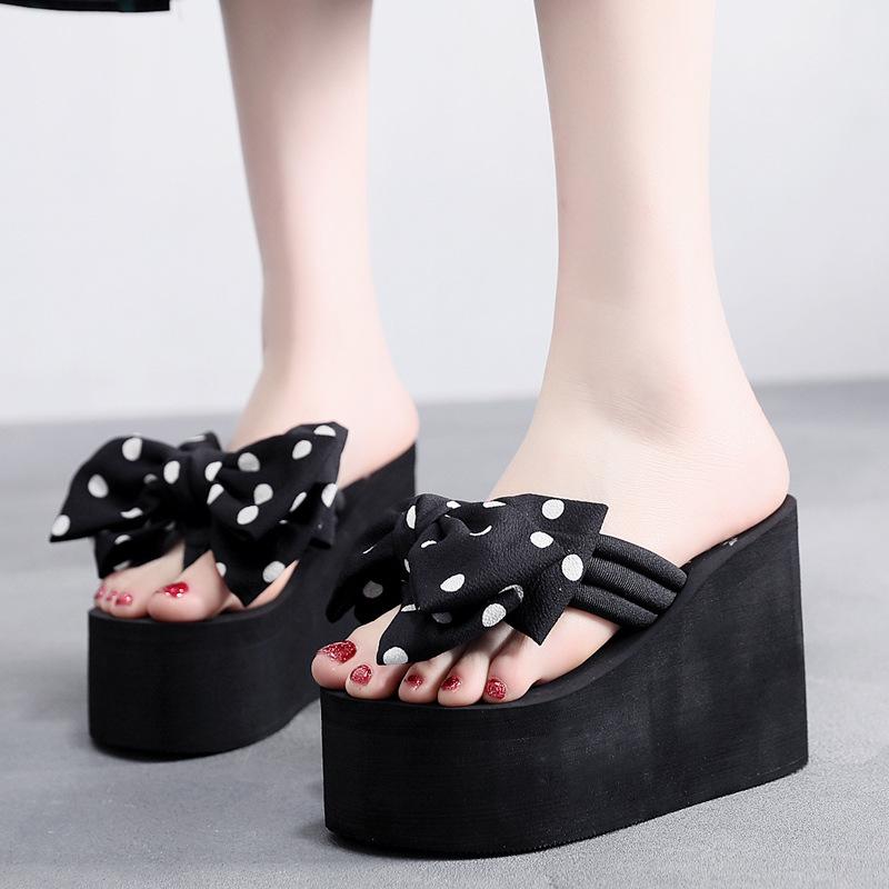Fashion Women Summer Beach Flip Flops Bowknot Wedges Slippers Ladies Fashion Slides Soft EVA Platform Shoes Female High Heel Sandals