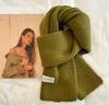 Korean ins simple solid color wool knitted scarf women's winter blue warm couple student neck scarf