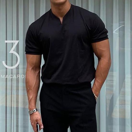 Herren-Shorts mit V-Ausschnitt, atmungsaktive Baumwollmischung, Sport, Fitnessstudio, Oberteile, Kleidung für den Alltag