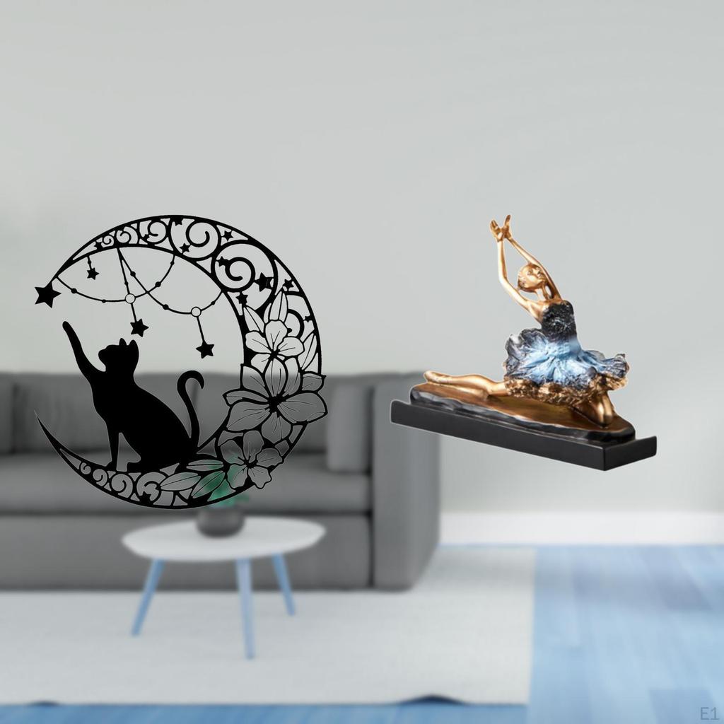 Elegant Cat Ballerina Metal Wall Art Sculpture Black Decor with Ballet Dancer Ornament Figure for