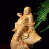 Wooden Carp Maitreya Buddha  Decorative Statue ,Creative Solid Wood Art Hand Carving Home Room, Office Fortune Gathering Statue