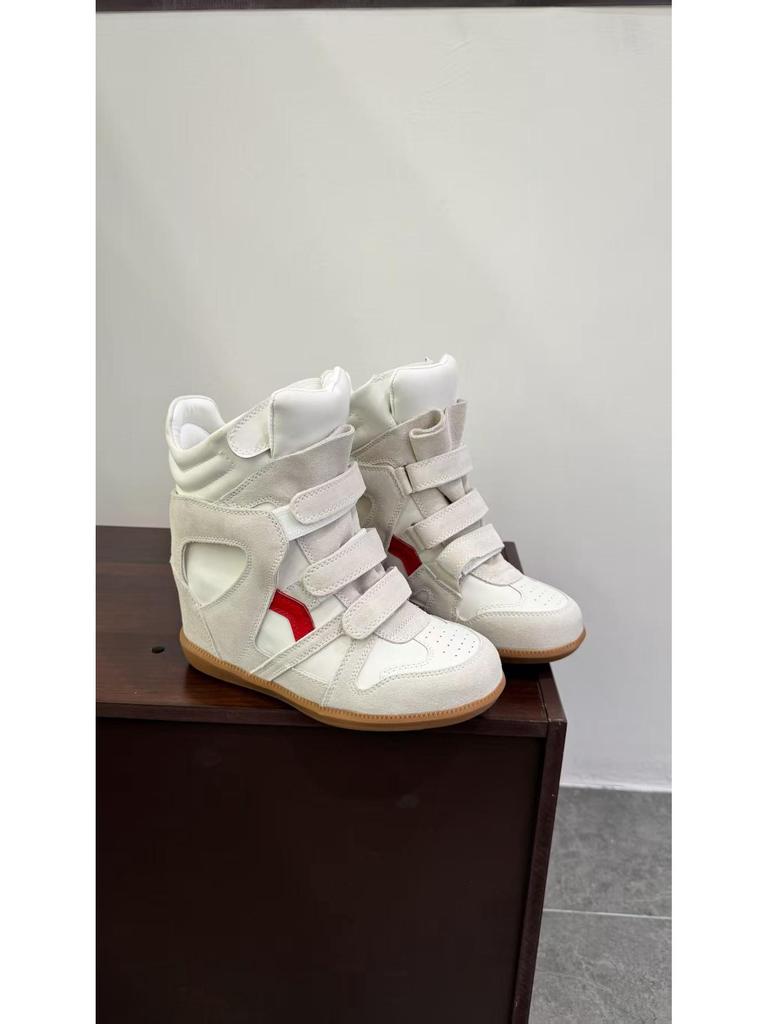 Autumn 2025 Velcro Women's Color Block High-Top Wedge Sneakers with Hidden Heel