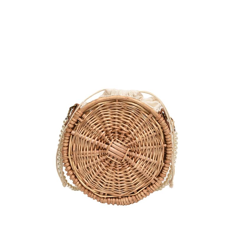 Handwoven Women's Bag Round Bag Shoulder Bag Crossbody Pearl String Design Vine Weaving Luxury Beach Phone Wallet Travel New