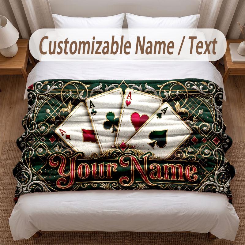 Cards Casino Theme Soft Blanket Personalized Custom Name Text Print Warm Blanket Home Sofa Bedroom Decor
