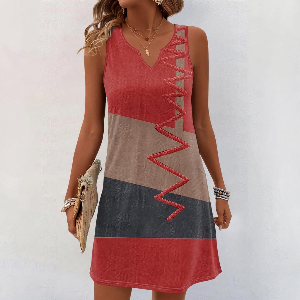 Kvinner Sommerkjoler V-hals Print Ermeløs solkjole Uformell kjole