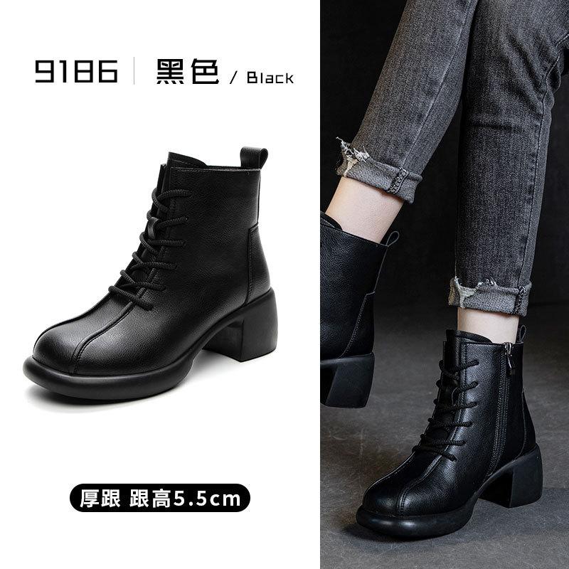 Martin boots women's casual height increase 2025 popular ordinary thick wedge heel leather retro short boots side zipper women's shoes