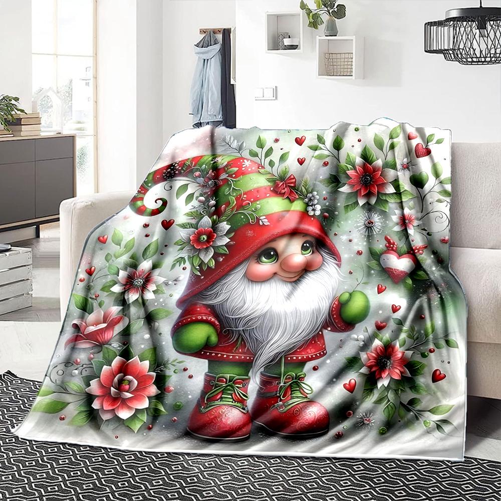 1Pc Christmas Gnome Trio Blanket Soft Throw Blanket For Home Bedroom Bed Sofa Travel Office Solid Christmas Blanket