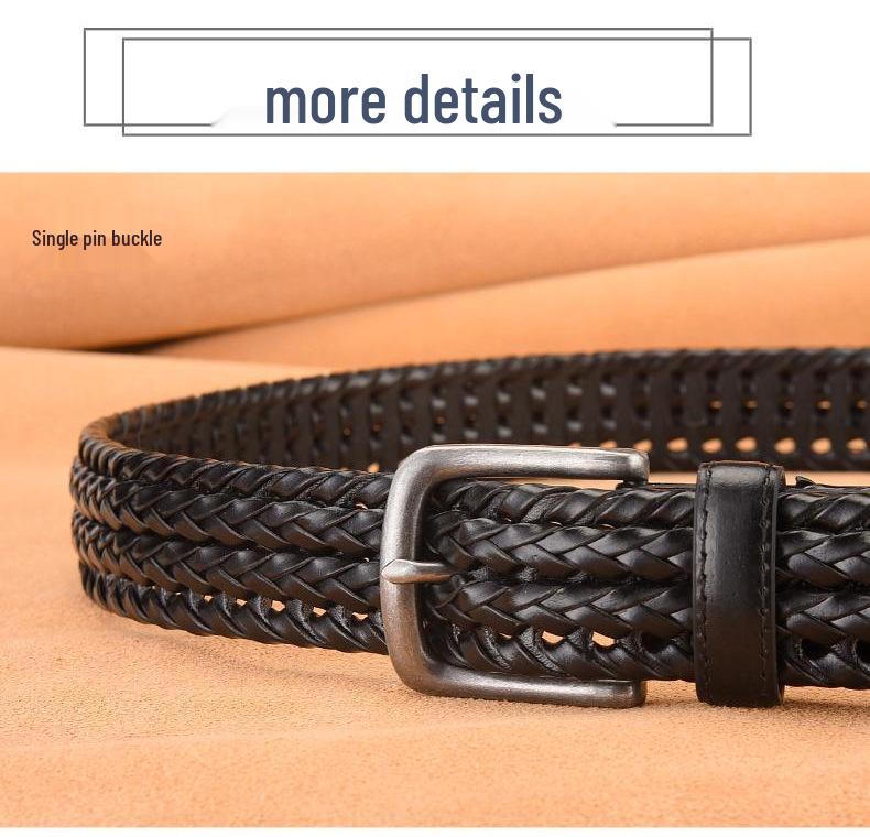 Men's Retro Hollow Genuine Leather Belt with Pin Buckle