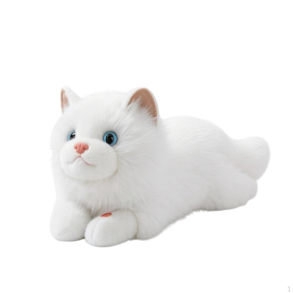 Cuddly Cat with Sound Soft Toy Huggable for Kids, Toddlers, Bedtime, Nursery Decor White