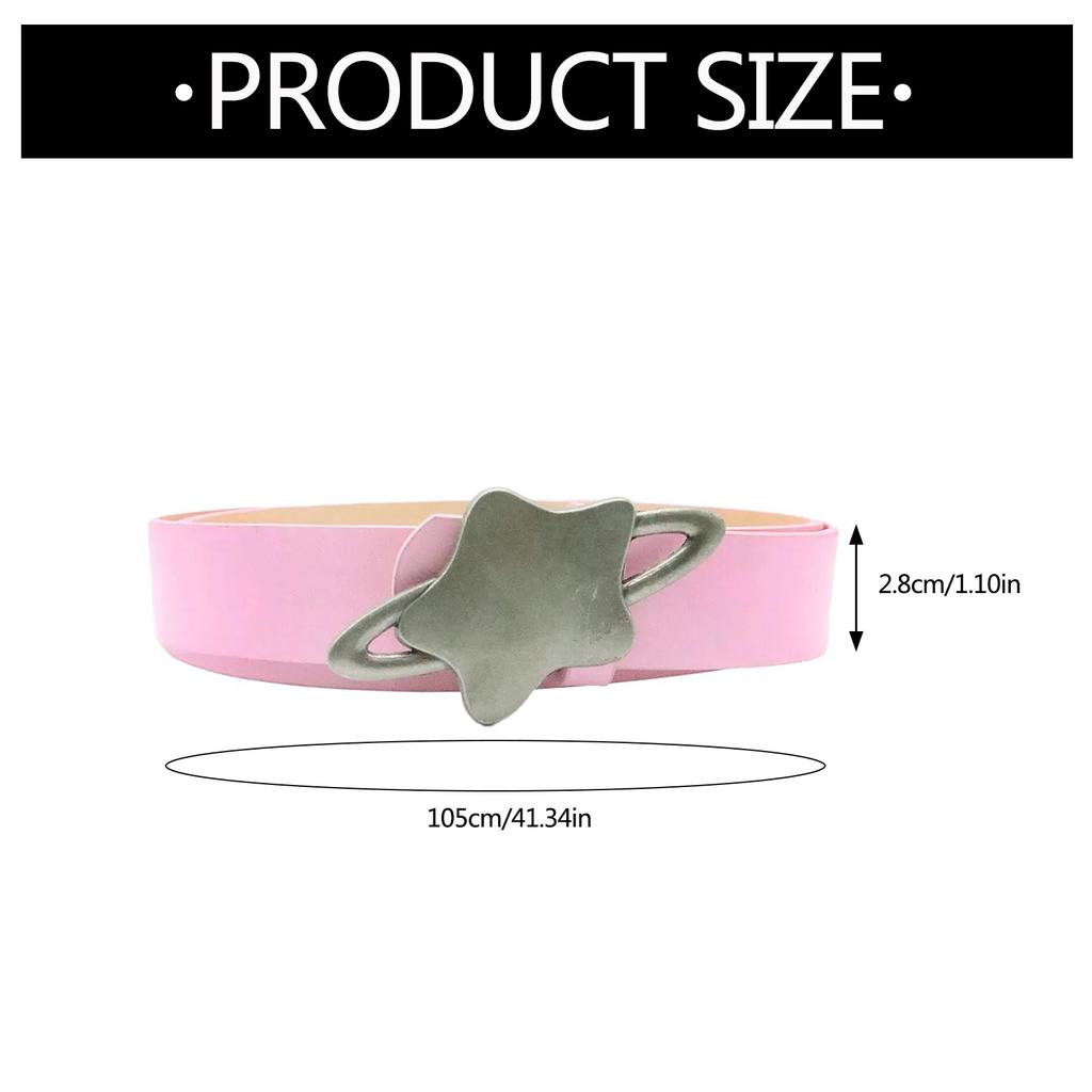 Fashionable Star Buckle Belt for Lady Girls and Women Classic Solid Color Waist Ornament Adjustable PU Leather Sash