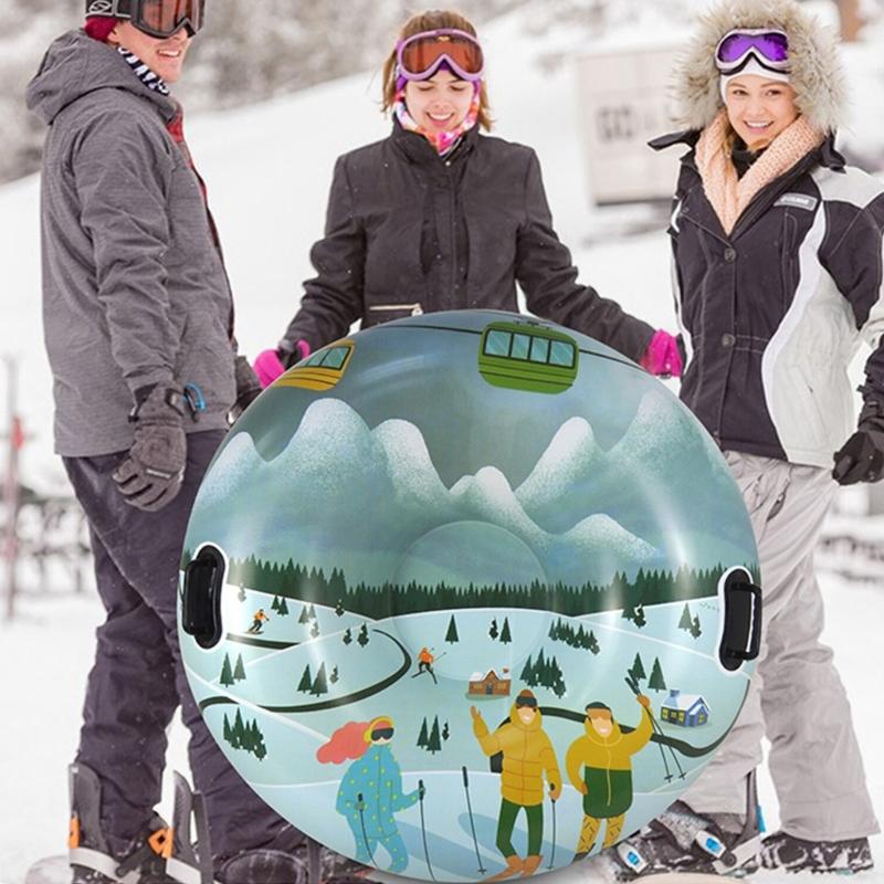 Inflatable Snow Tube Sled with Handles Thicken Snow Tubing Winter Snow Tube Folding Snow Sled Skiing Accessories