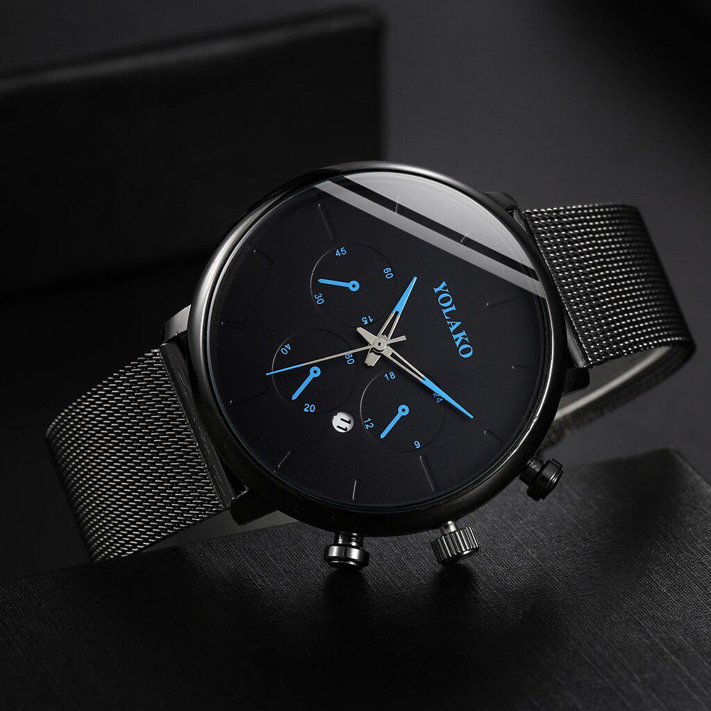 Ofertă bună pentru bărbați Ceas de afaceri din plasă din oțel inoxidabil negru Ceas sport de lux cu ceasuri de mână Ceas de cuarț pentru bărbați