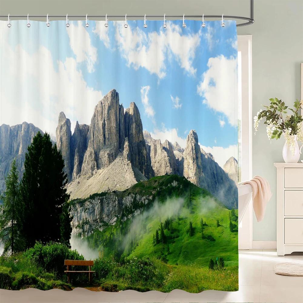 3d Printed Natural Mountains Forest Landscape Shower Curtain Polyester Fabric Waterproof Bathroom Curtains With Hooks 180*180