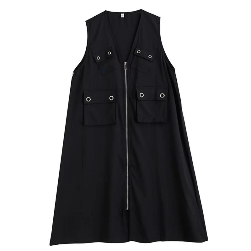 

XITAO Zipper Pocket V-neck Dress ZMY1311 One Size чёрный