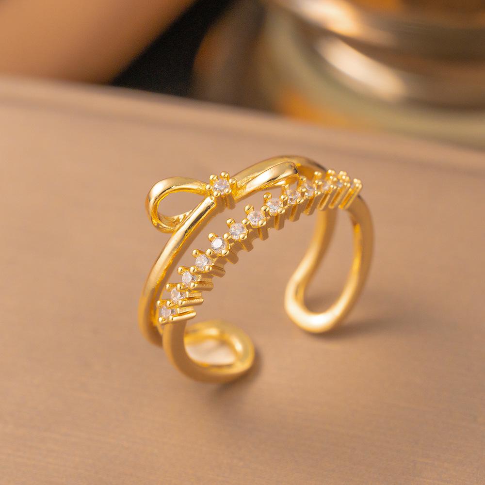 Micro-Inlaid Zircon Fashion Open Ring - Adjustable Luxury Index Finger Jewelry for Women