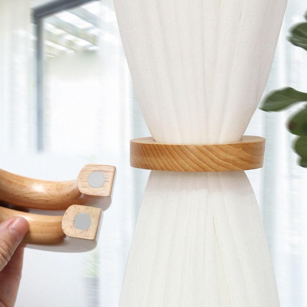 Strong Magnetic Magnetic Curtain Buckle Rotating Design Light Luxury Wooden Curtain Tieback No Punching Durable Wood