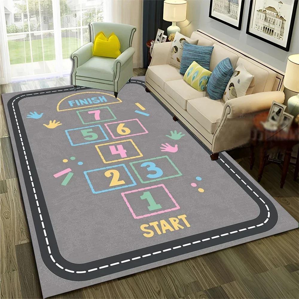 Hopscotch Child Digital Games Boy Girls Carpet Rug for Home Living Room Bedroom Sofa Doormat Decor,Non-slip Floor Mat