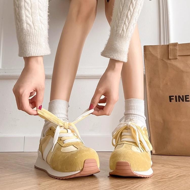 Soft Leather Version 2025 New Spring German Training Sports Running Casual Versatile Women's Thick Sole Lightweight Round Head Dad Forrest Gump Shoes