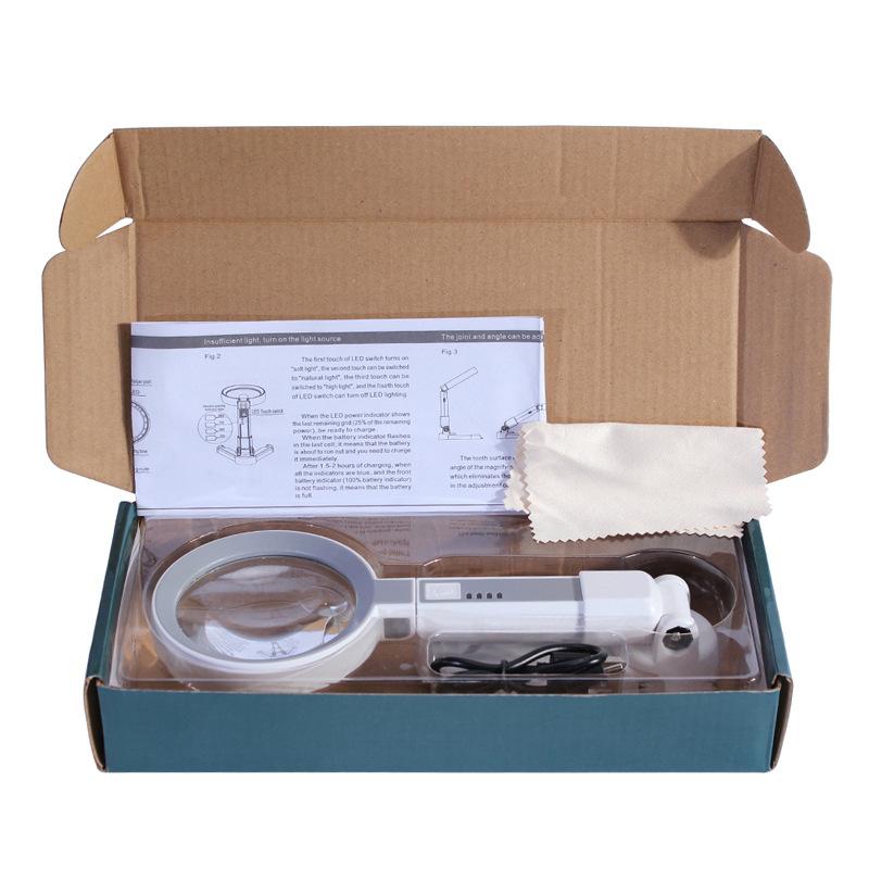 Rechargeable Folding Handheld Magnifier With 18 Led Light Foldable Desktop Magnifying Glass For Jewelry Appraisal Reading Repair