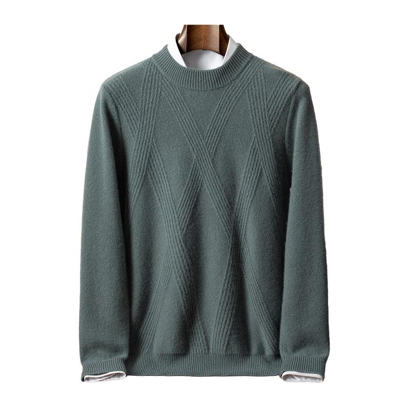 Cashmere shirt round neck seven-needle double-strand thickened large rhombus sweater loose knitting