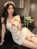 Back Open Sexy Lace Passion Maid Costume Short Dress Elegant Sweet Hot Sexy Women Tank Mini Dress Korean Women Tops 2025 O2CH