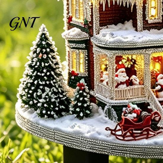 Christmas Garden Stake Snowy Cottage Stake, Acrylic Yard Sign, Fairy Tale Insert Winter Outdoor Lawn Ornament for Holiday Decoration Landscaping