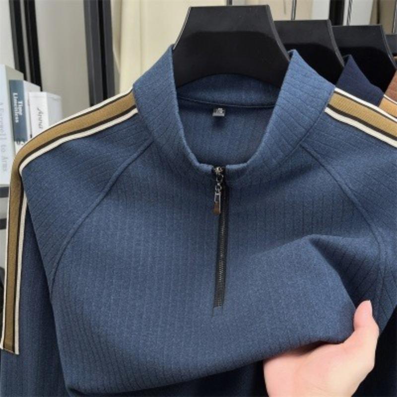 

Футболка Контрастная Молния С длинным рукавом Пуловер Мужской Повседневный Модный Топ L синий