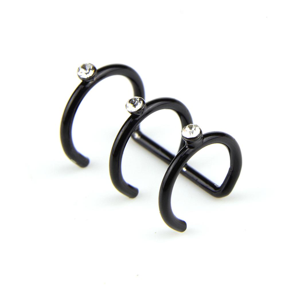 Diamond Earless Holes Stainless Steel Double Side C Cartilage Earrings Jewelry