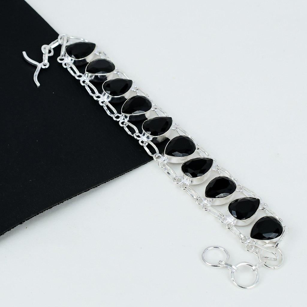 Schwarzes Spinell Armband Schwarzer Spinell Edelstein Handarbeit 925 Sterling Silber Armband Schwarzes Spinell Armband als Geschenk Schwarzes Armband für Sie