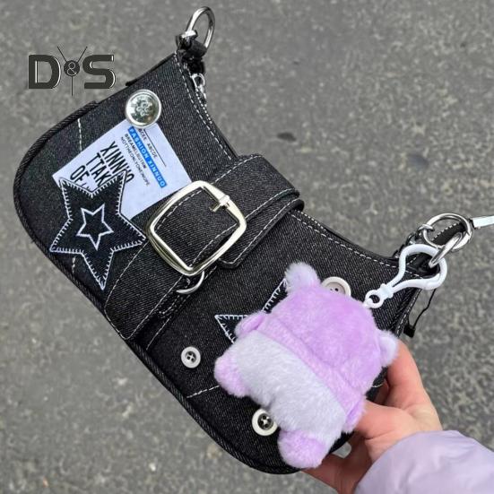 Grunge Hobo Bag Denim Shoulder Bag Underarm Bag Vintage Crossbody Bag Casual Handbag for Women Girls Daily Outings Street