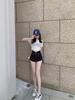 Women's Large Black Wide-Leg Drawstring Zipper A-Line High Waist Casual Shorts - Spring/Summer 2025
