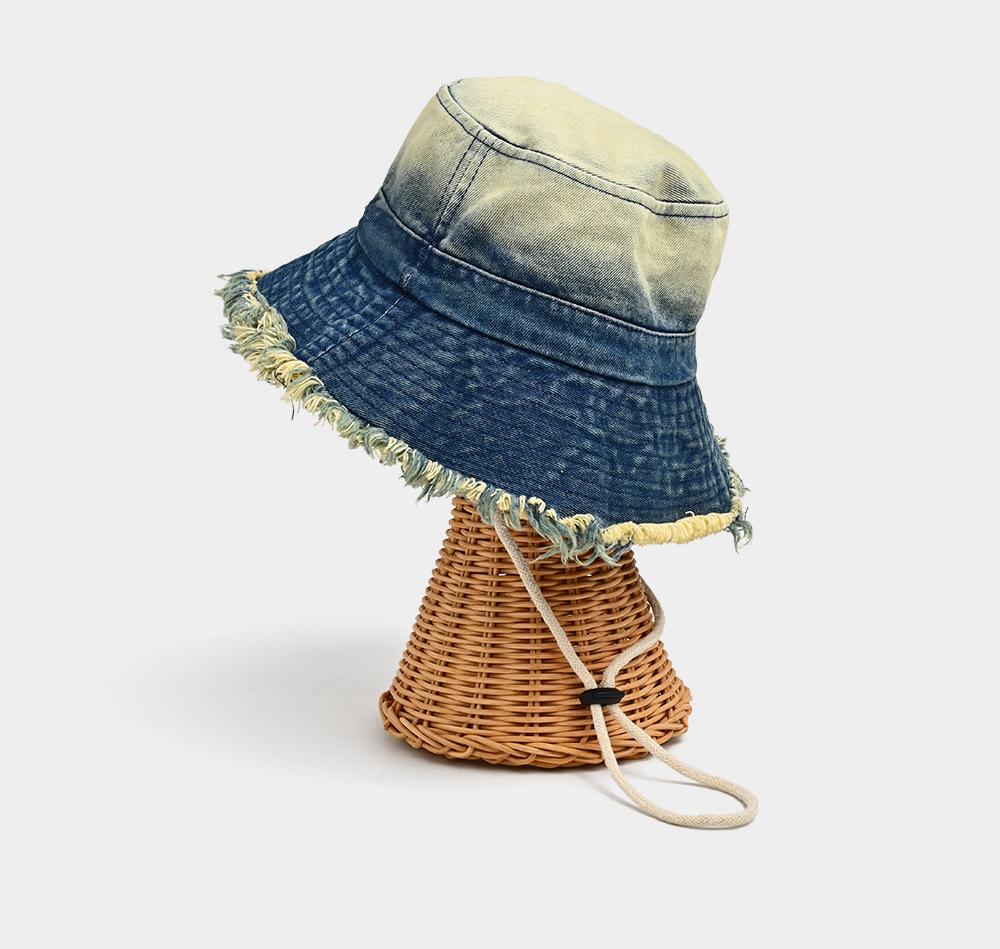 Zealous Sole Women's Dark Blue Vintage Washed Denim Bucket Hat - Retro Fisherman Cap With Tassel Brim For Men Unisex Spring/Autumn Outdoor Fashion New 54-58Cm