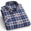 100% Pure Cotton Oxford Men's Shirts Short Sleeve Plaid Soft Regular Fit Formal Dress Shirt Social Blouse Male Clothes 6XL 7XL