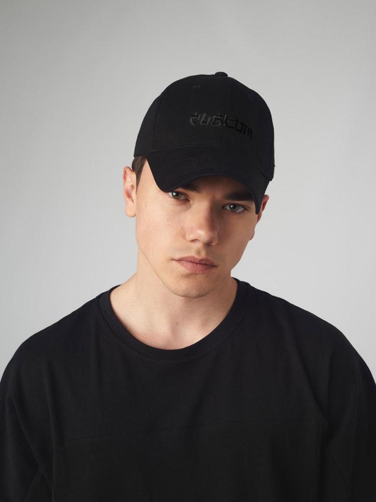 Baumwoll-Baseballkappe mit schwarz gesticktem Custom Wear-Logo in Schwarz und Weiß