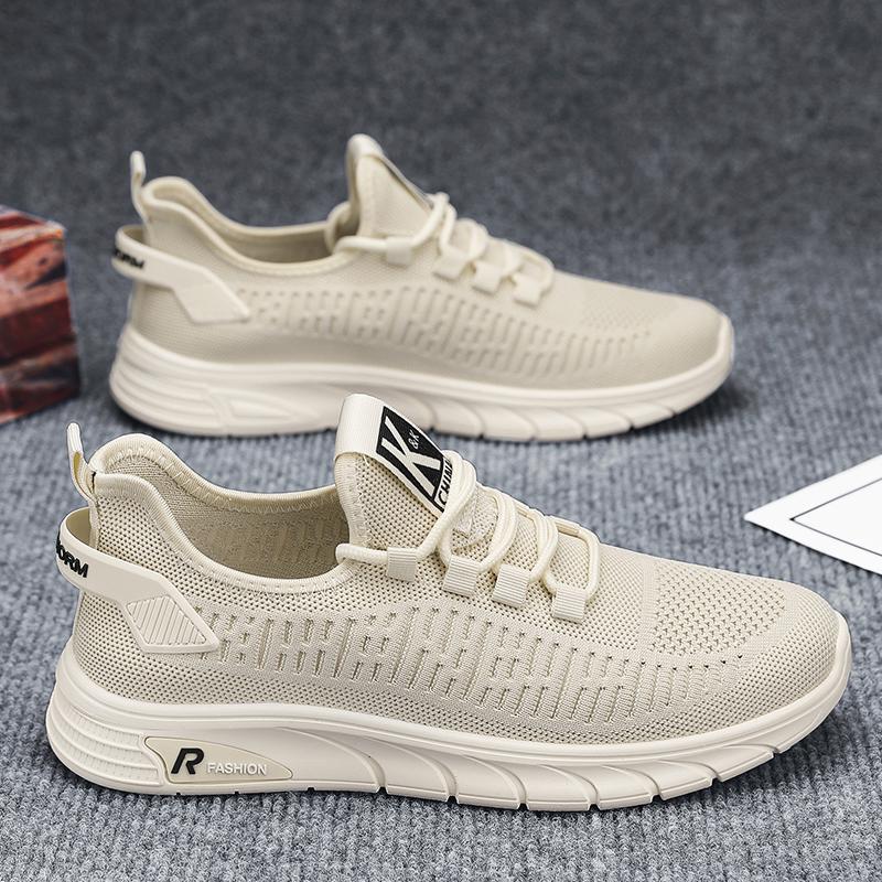 

Flying woven coconut shoes summer new sports shoes breathable mesh casual soft-soled running shoes 44 бежевий