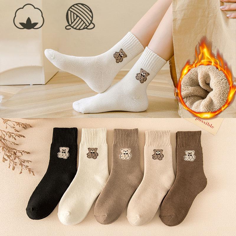 Socks Kawai Bear Women Autumn Winter Thickened Warm Loop Japanese Women's Floor Mid-tube Cotton Causal Sock Lovely Girls Style