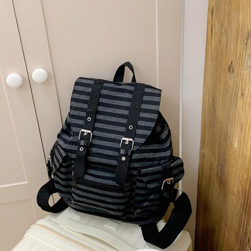 Y2K Students Schoolbag Korean Style Hiking Camping Bag Retro Striped Backpack Girl