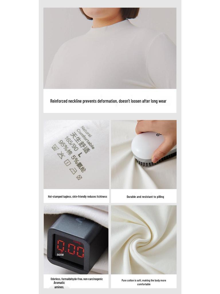 Damtröja i ren bomull, antibakteriell, smal passform, medelhög krage, borstat innerlager, basplagg för hösten.