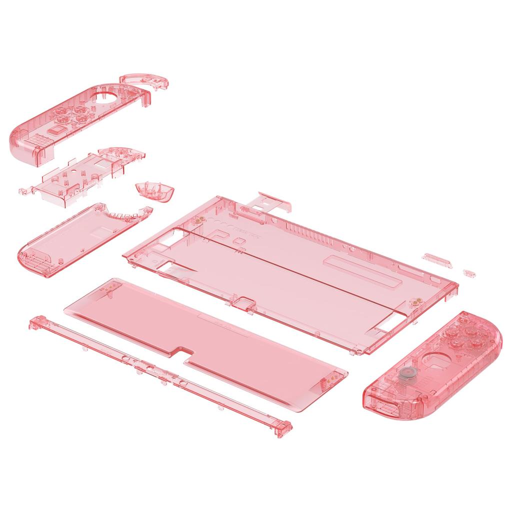 eXtremeRate Switch OLED Clear Backplate PC Back Compatible with Switch Handheld Includes Kickstand and Full Button Set & Stand, Joy-Con Controllers,