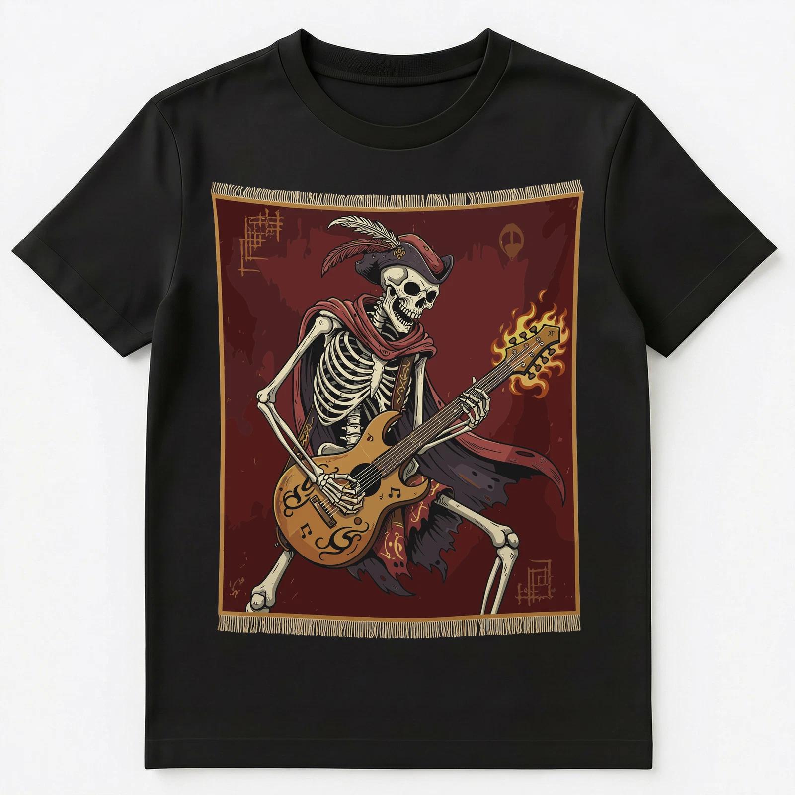 Heavy Music Fan Skeleton Shredding Guitar Rock Tapestry Unisex T-Shirt 4XL