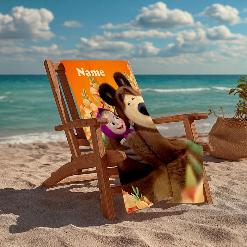 Custom Name Ultra-Soft Beach Towel with Masha Theme,Ideal for Pool - Camping, Diving - Perfect Travel Essential, Vibrant Beach Towel.