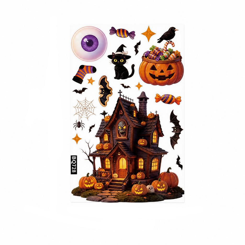 Halloween Window Clings Pumpkin House Static Stickers for Holiday Decor