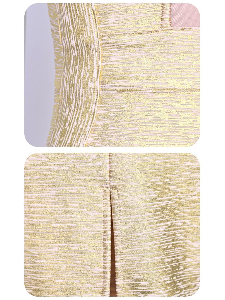 Silk Luxury Low-Cut Mesh Bandage Dress with Gold Waist for Evening Party