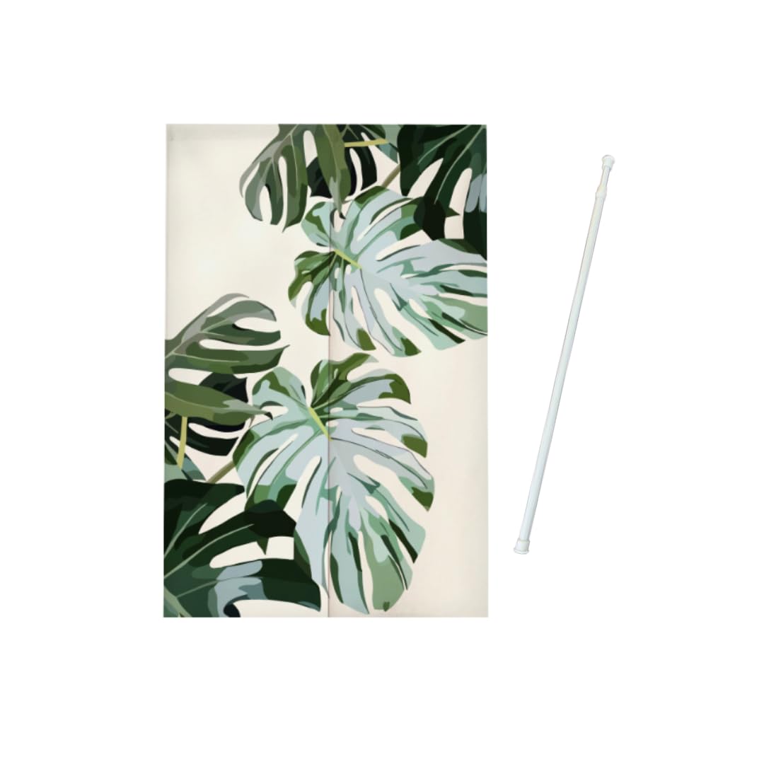 

Плотная штора норен с натяжением Ботанический Зеленый Лист Приватность Комнаты Легкий Дверной проем Натуральный Длинный, Карниз, 150x80см, Узор, Ширма, Перегородка, Установка,