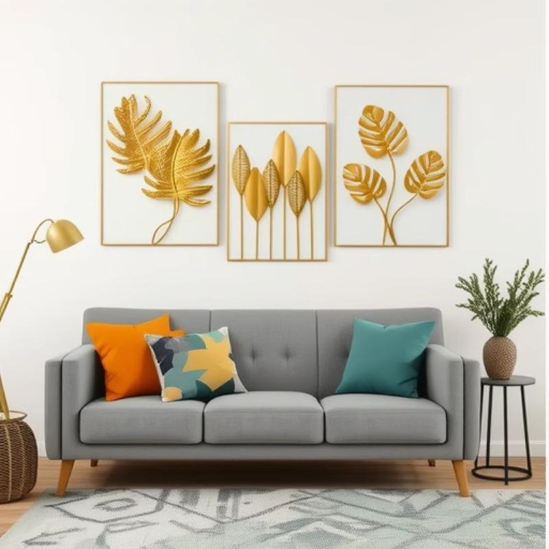 Luxurious Gold Floral Triptych Canvas Wall Art