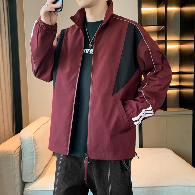 

Casual Color Three-bar Jacket Men s Stand-up Collar Autumn and Winter New Style Men s Korean Style Personalized Top Jacket M