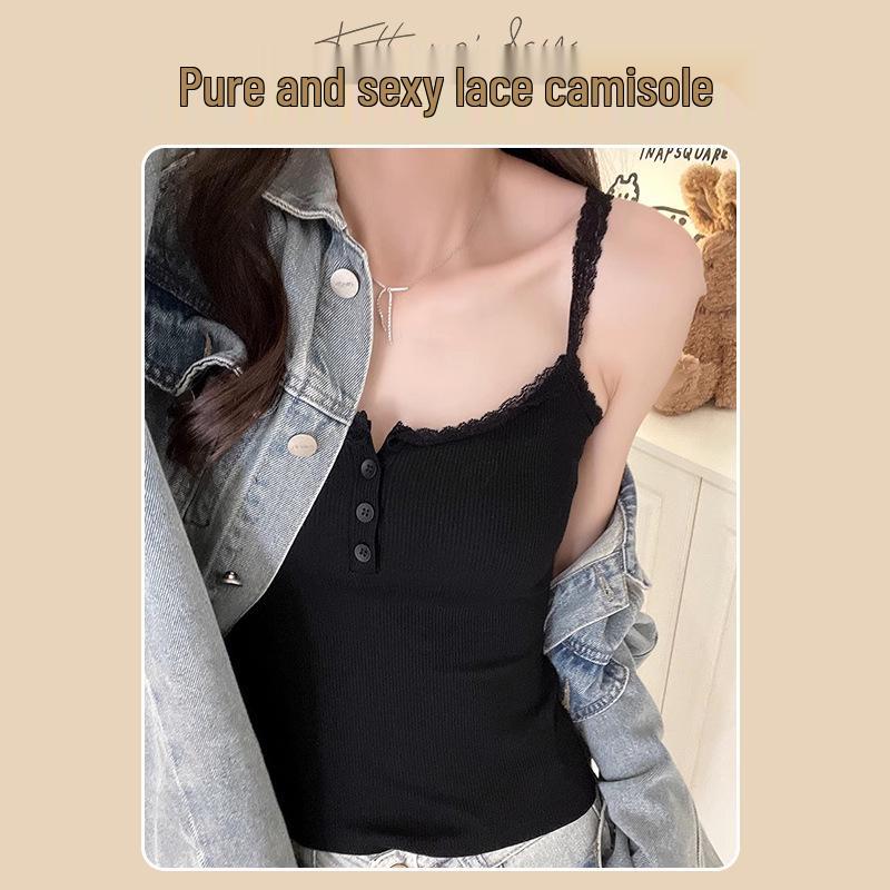 H922 Кружевной топ-камезоль Pure Desire с подкладкой на груди, женский утягивающий летний базовый топ M: 95-110 jin
