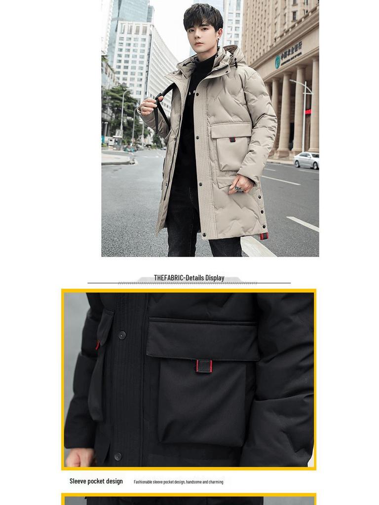 Herren Mittellange Weiße Entendaunenjacke - 2023 Winter Koreanischer Stil Trendige Dicke Jugend Oberbekleidung