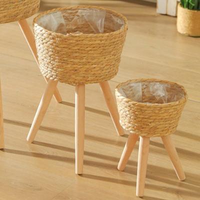 New Wood Woven Plant Pot On Standing Legs Household Planter Pot Basket Wood Flower Basket For Indoor Plants Wood Flower Pots