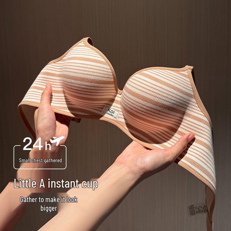 Striped Push-Up Bra for Small Bust: Padded, Lifts, Supports Side and Prevents Sagging, Adjustable Fit